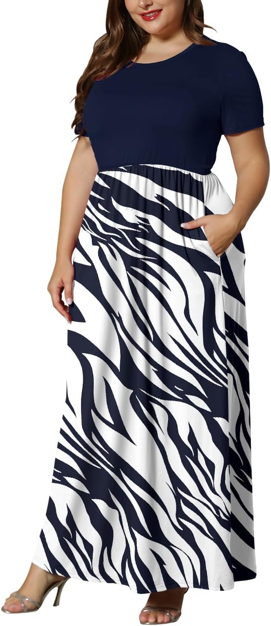 KARALIN Women’s Plus Size Maxi Dresses for Curvy Women Summer Casual Short Sleeve 2025 Long Dress 14W-26W