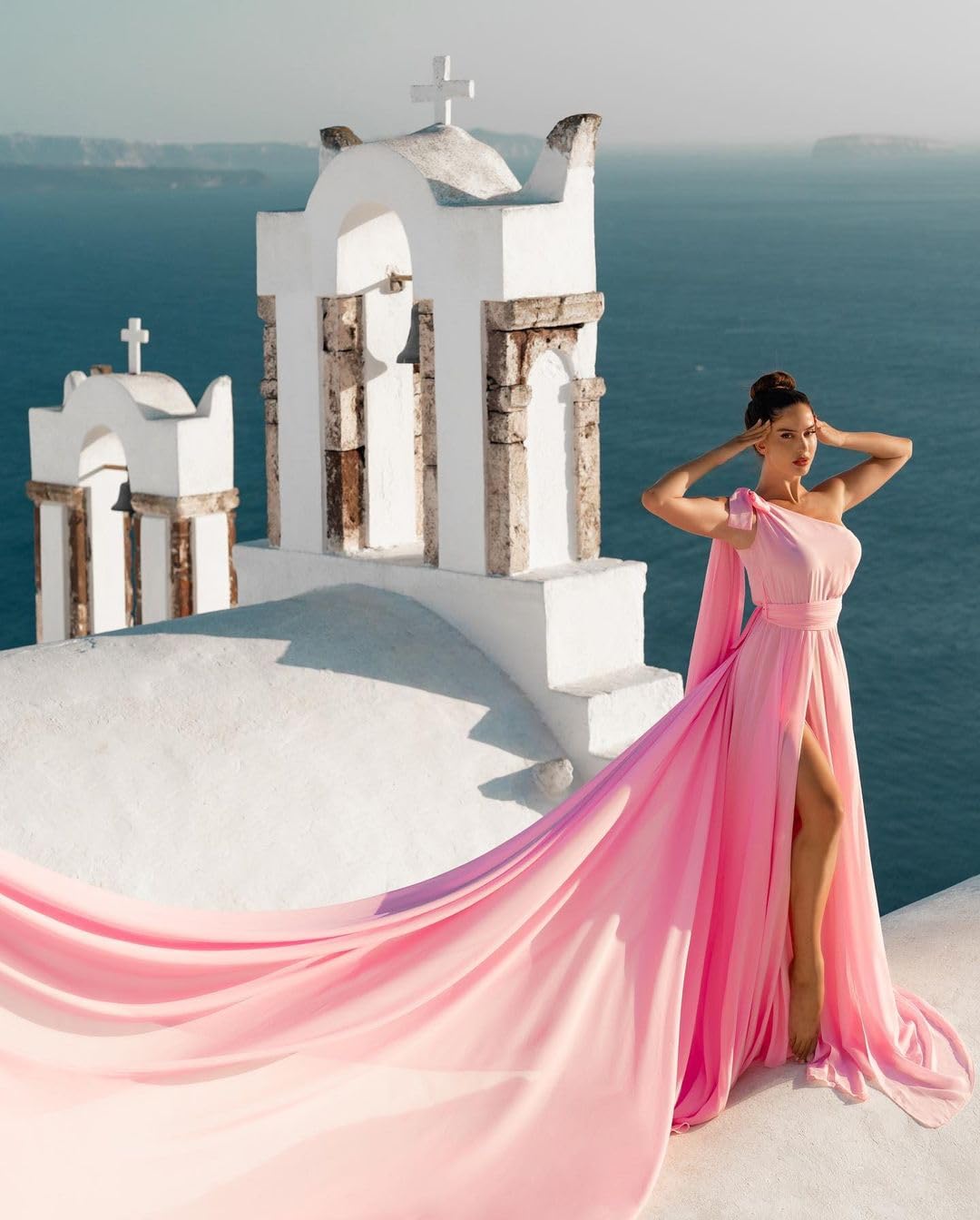 One shoulder dress | Photography Dress| Long Flying Dress | Flying Dress for Photoshoot| Long Train Dress | Photoshoot Dress | Flowy Dress | Satin Dress | Santorini Flying Dress