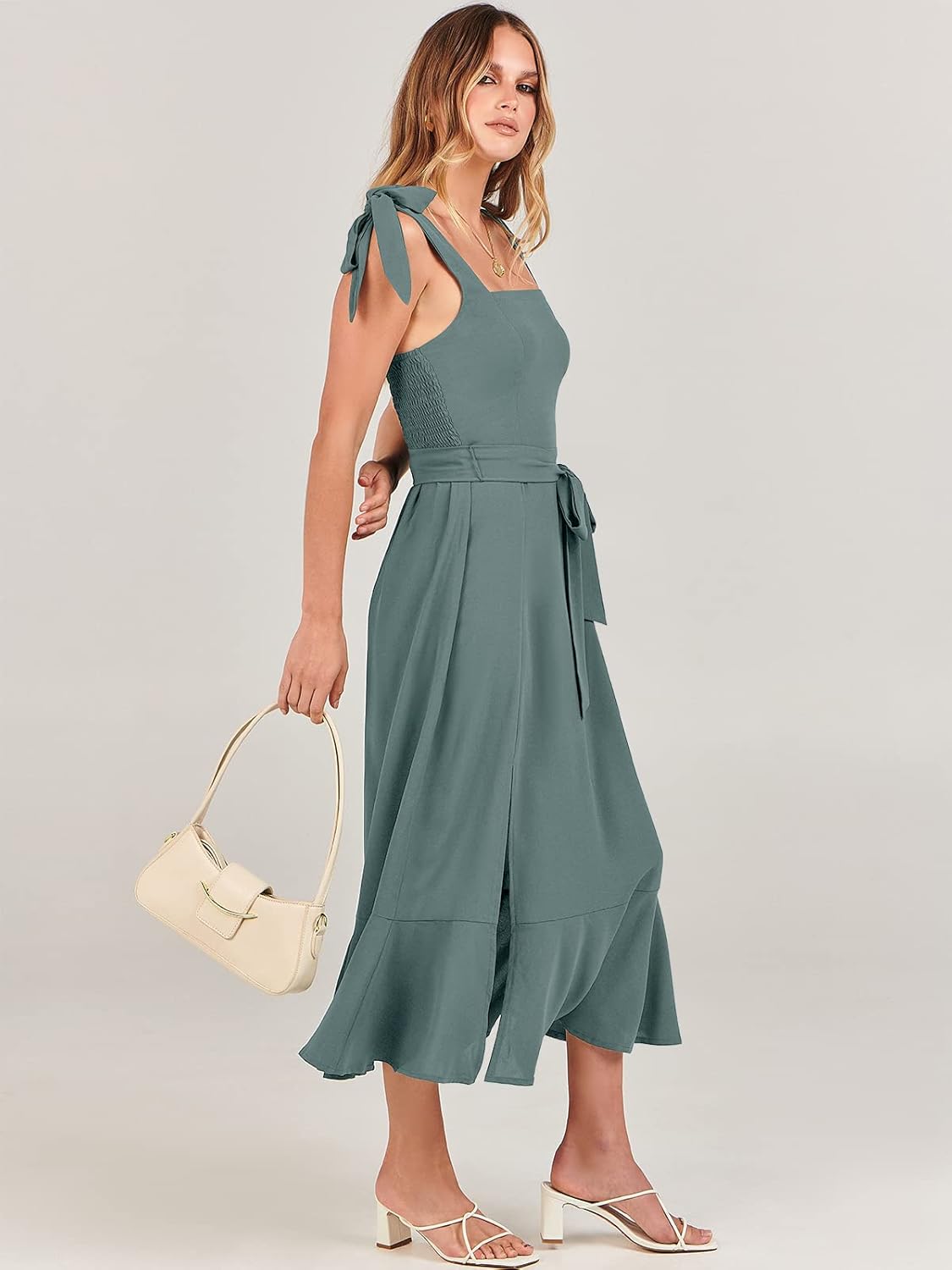ANRABESS Women's Square Neck Ruffle Split Midi Elegant Formal Wedding Guest Cocktail Bridesmaid Graduation Party Dresses