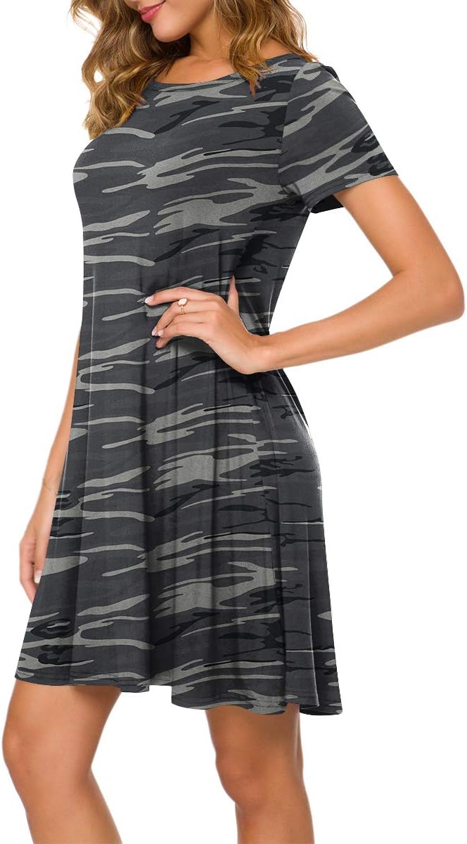 POPYOUNG 2025 Women's Summer Casual T-Shirt Dresses Crew Neck Beach Cover Up Sun Dress