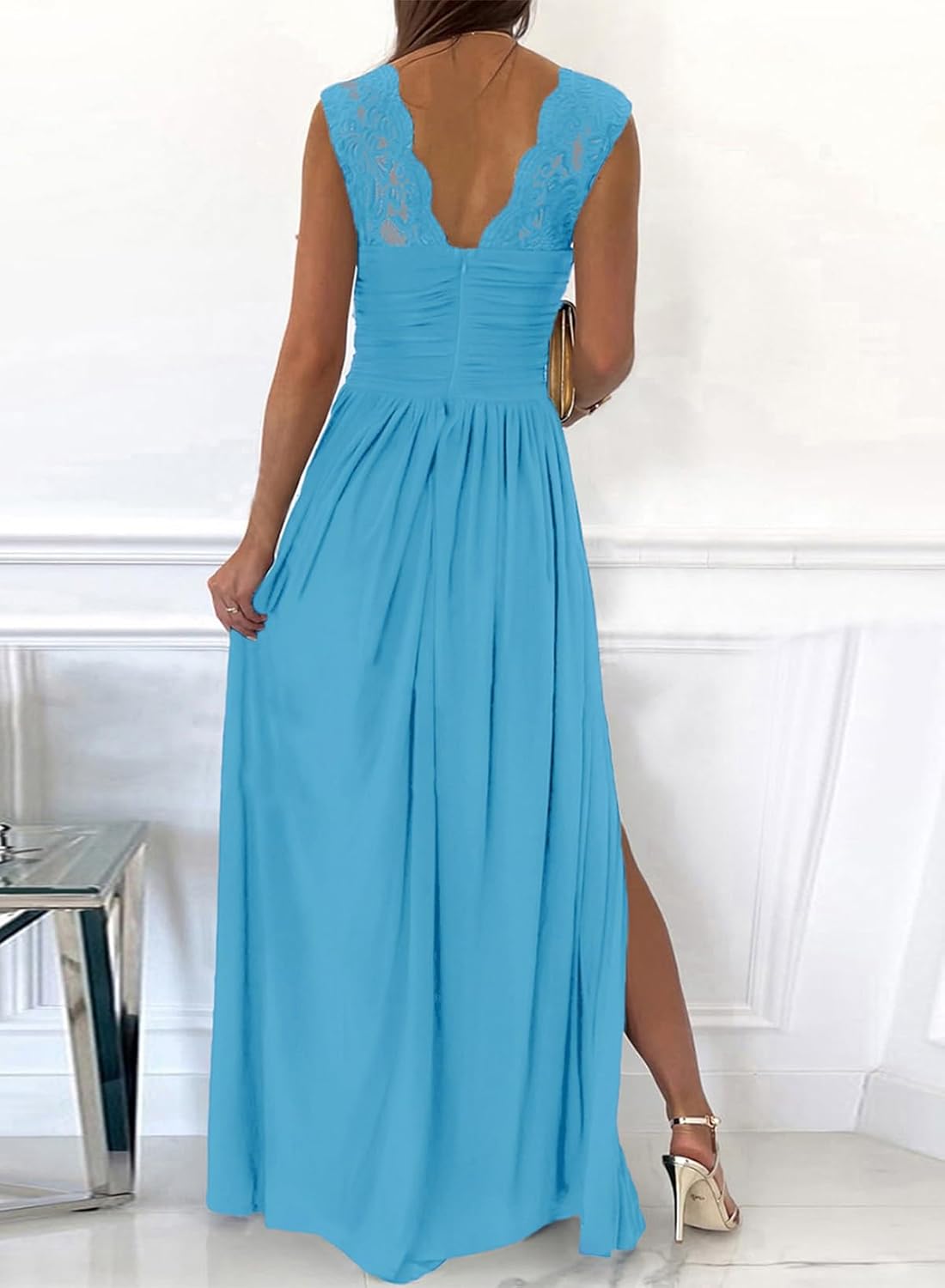 Dokotoo Womens 2025 Formal Dresses Wrap V-Neck Ruched Sexy Bridesmaid Wedding Guest Maxi Dresses