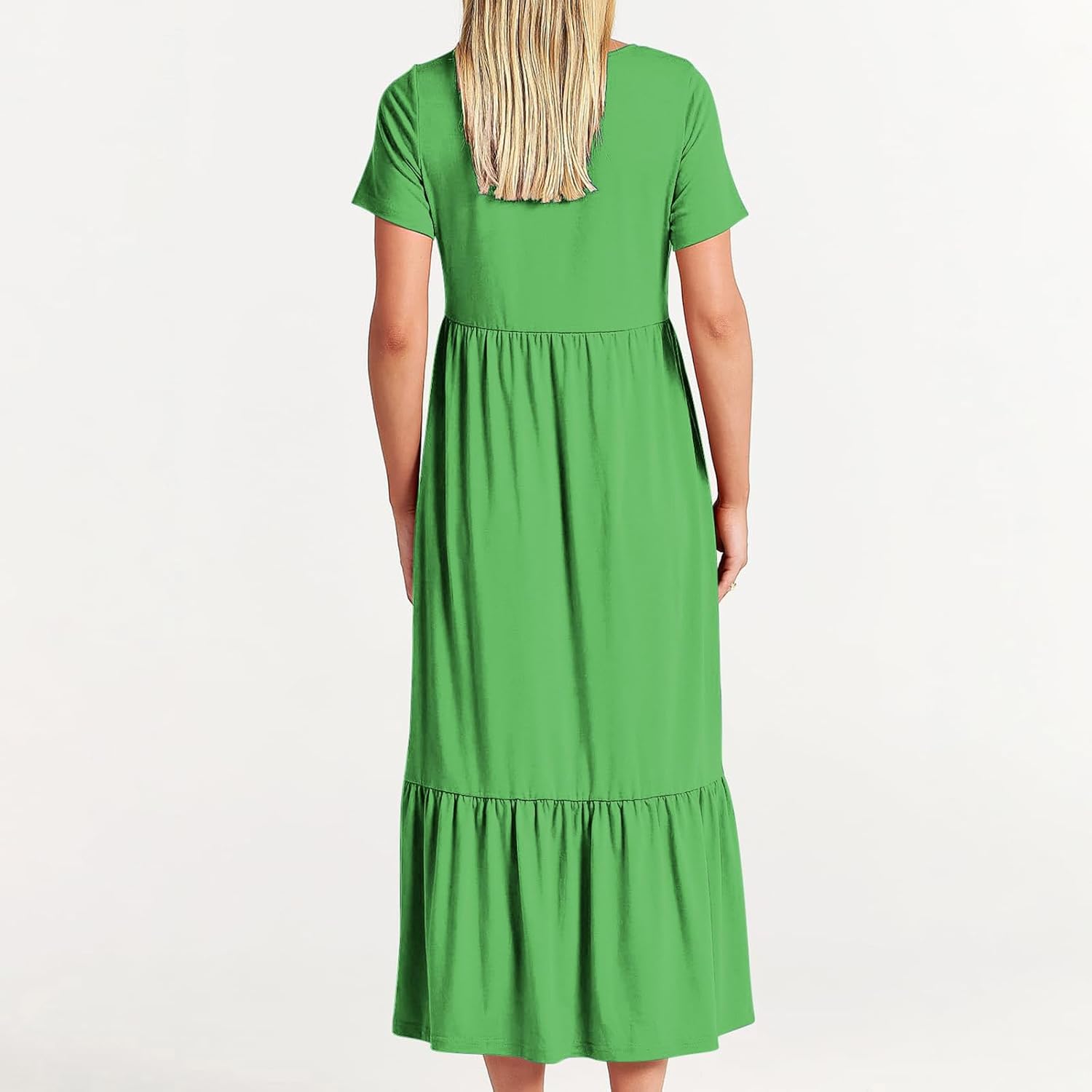 XUNRYAN Summer Dresses for Women 2024 Casual Calf Length Maxi Dress Pleated Flowy Tiered Swing Beach Sundress with Pockets