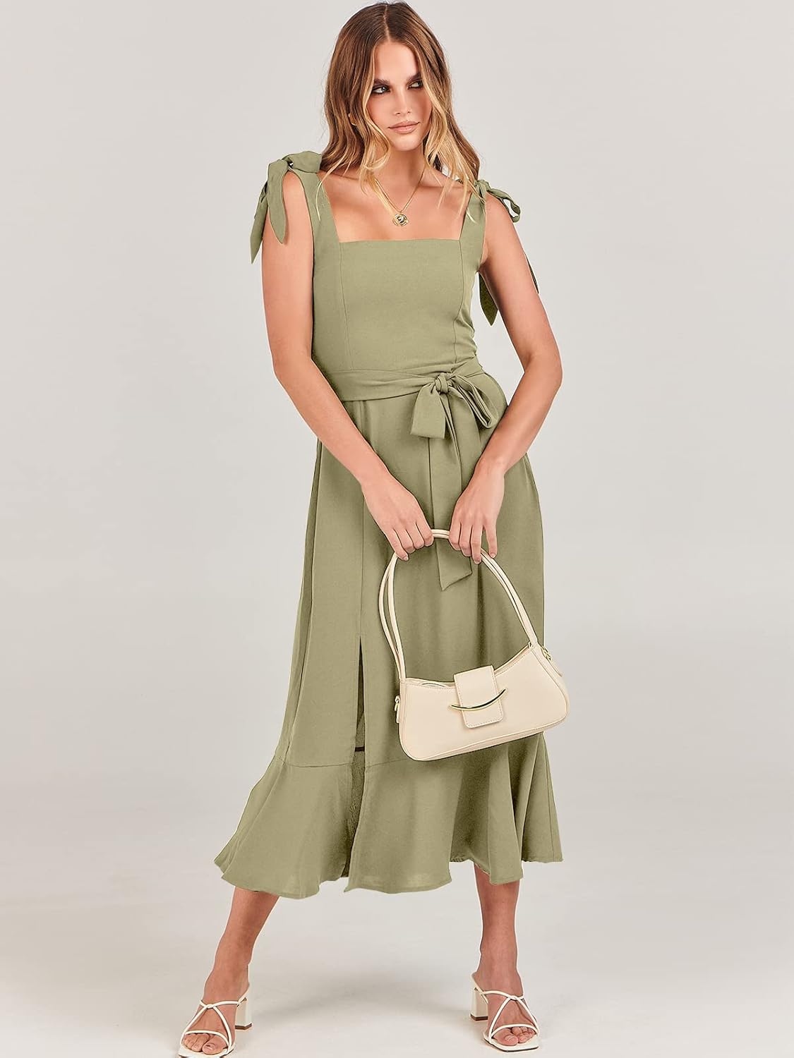 ANRABESS Women's Square Neck Ruffle Split Midi Elegant Formal Wedding Guest Cocktail Bridesmaid Graduation Party Dresses