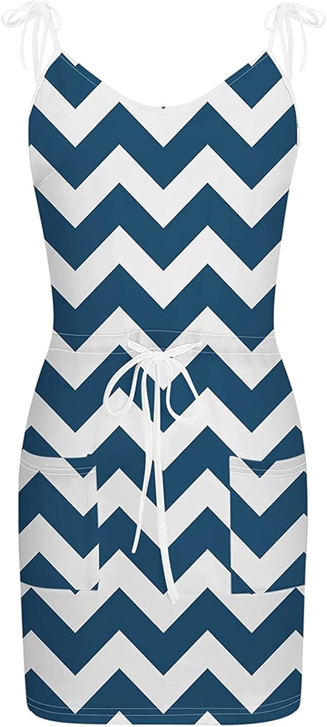 Women Summer Casual Striped Dress Drawstring Waist Tie Knot Mini Dresses Short Sleeve V Neck Tank Dress with Pocket