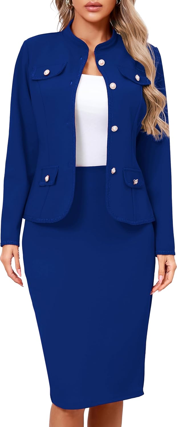 Women 2 Piece Business Suit Elegant Blazer Jacket and Skirt Sets Work Formal Office Clothes Suits