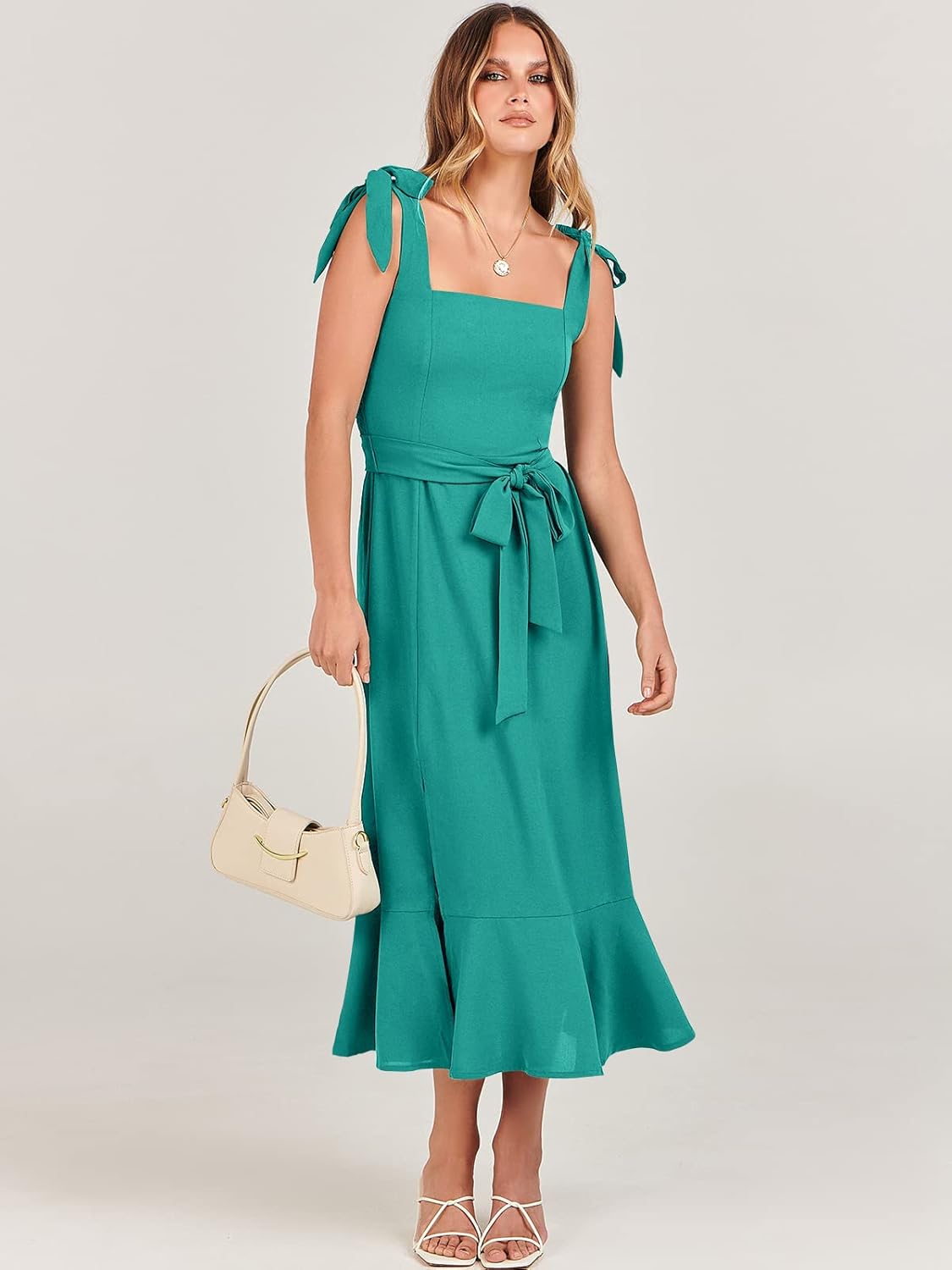 ANRABESS Women's Square Neck Ruffle Split Midi Elegant Formal Wedding Guest Cocktail Bridesmaid Graduation Party Dresses