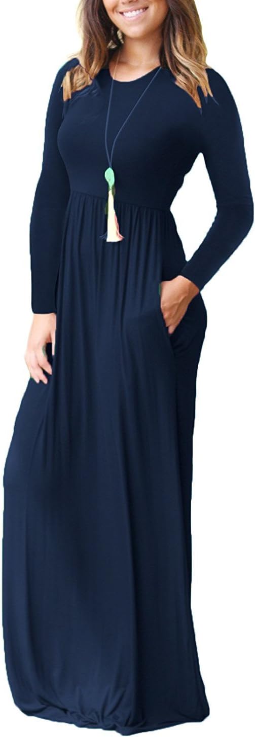 VIISHOW Women's Long Sleeve Loose Plain Maxi Dresses Casual Long Dresses with Pockets