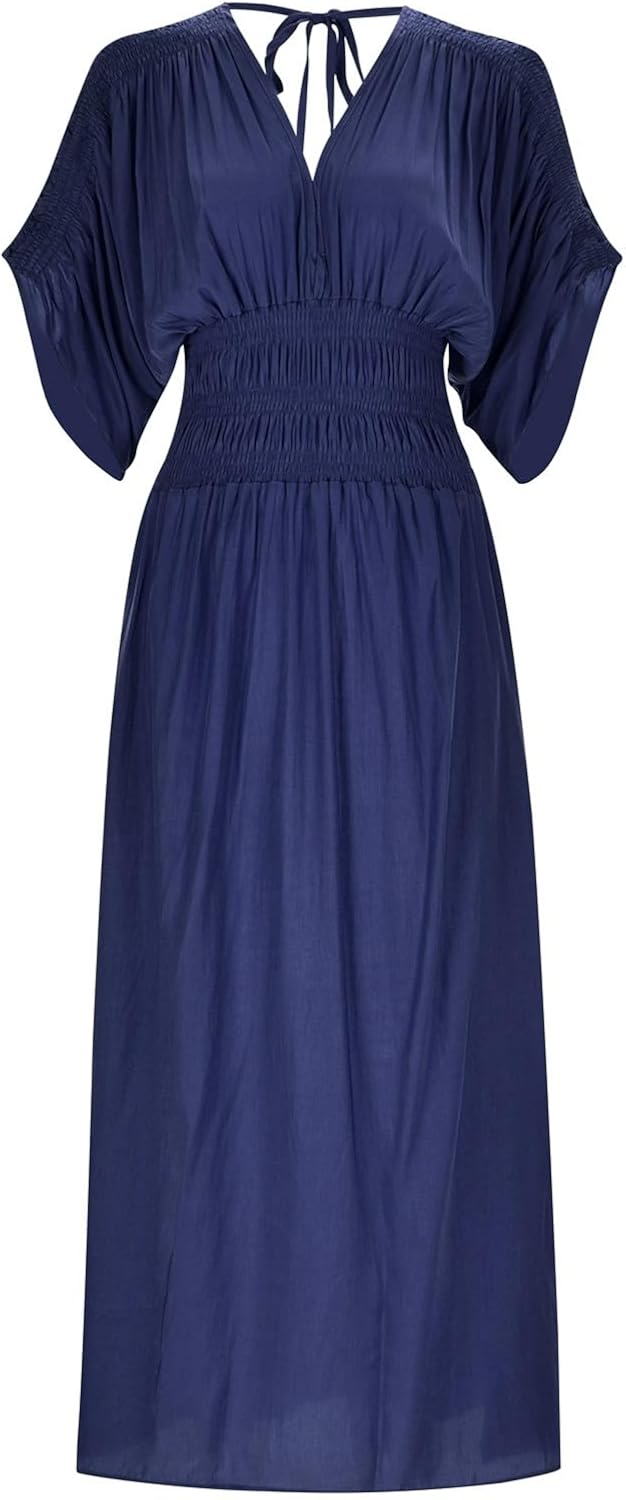 Women's Casual Maxi Dresses Ruffle Sleeve Smocked Dress High Waisted Plus Size Long Dresses Split Flowy Sundress