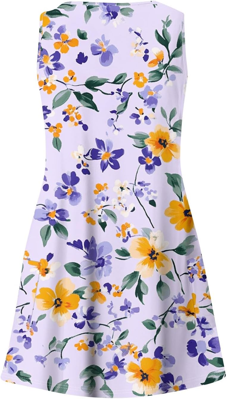 NBXNZWF Women Summer Casual Dress 2025 Casual Loose Sleeveless V-Neck Sundresses A Line Tshirt Beach Dresses with Pockets