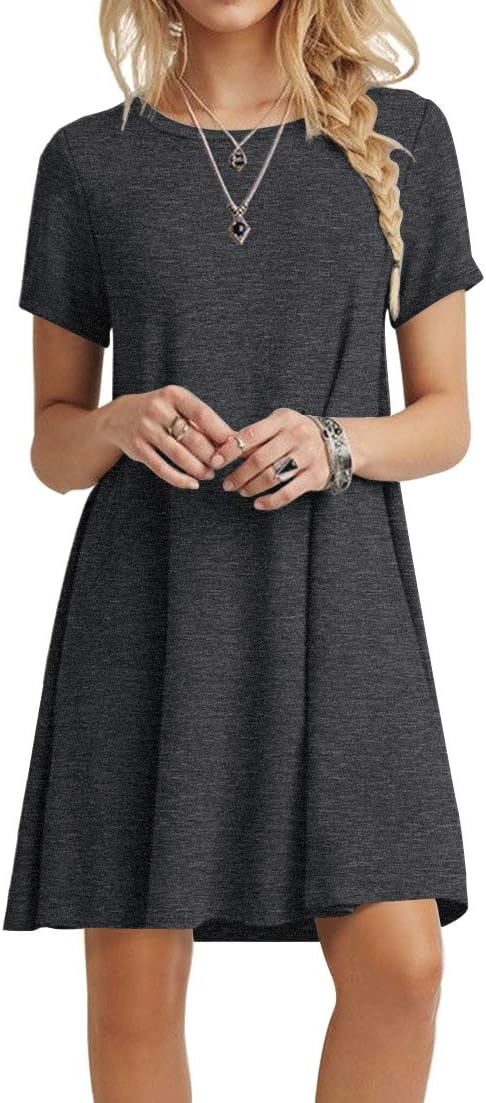 POPYOUNG 2025 Women's Summer Casual T-Shirt Dresses Crew Neck Beach Cover Up Sun Dress