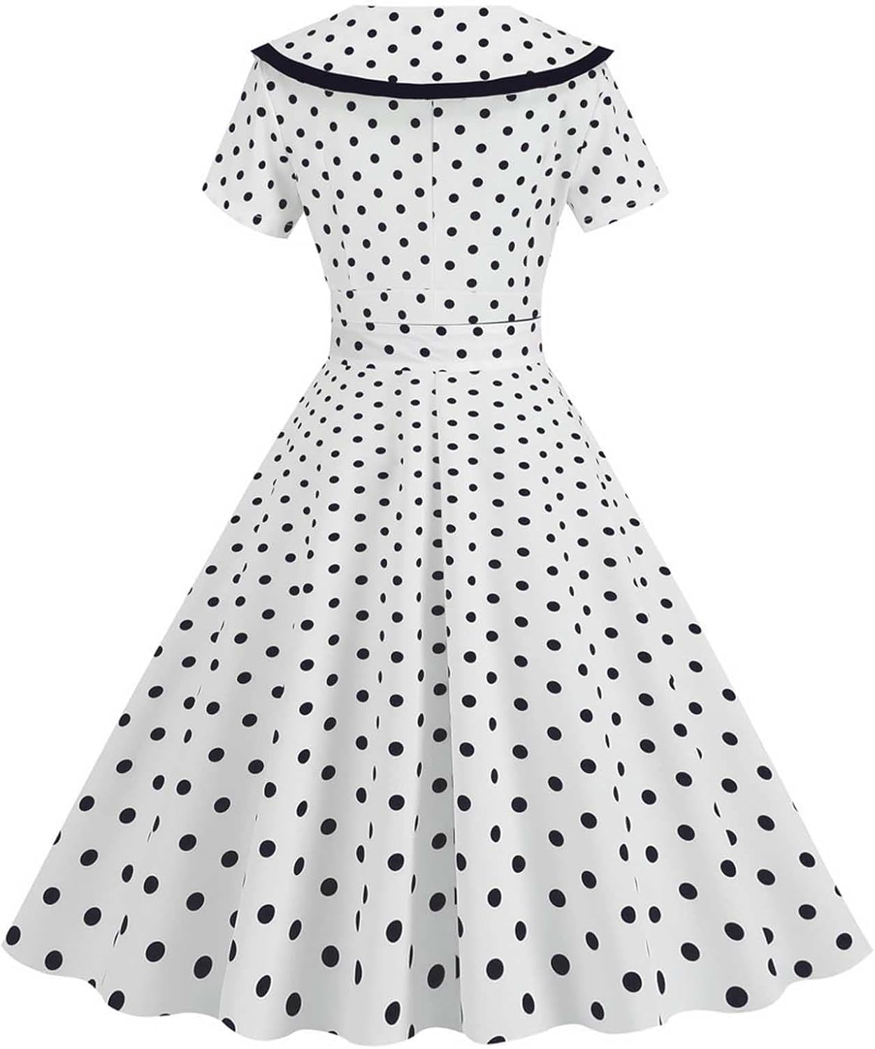 Women's Lapel Rockabilly Dress Cute Polka Dot Print Audrey Dress Button Down Vintage Cocktail Dress 1950s Fairy Dress