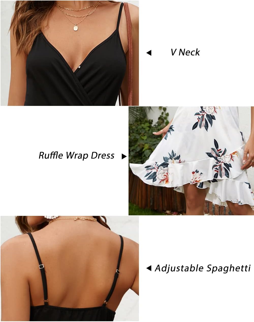 ULTRANICE Womens Summer Dresses Floral V Neck Ruffled Hem Spaghetti Spring Casual Beach Outfits Flowy Wrap Sun Dress