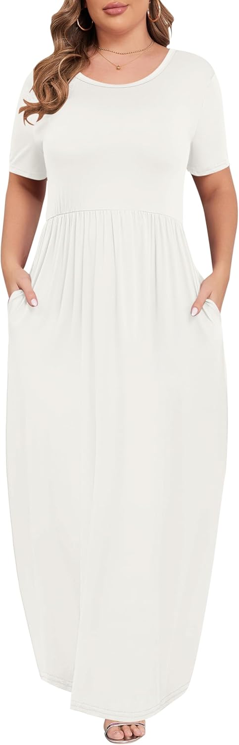 KARALIN Women’s Plus Size Maxi Dresses for Curvy Women Summer Casual Short Sleeve 2025 Long Dress 14W-26W