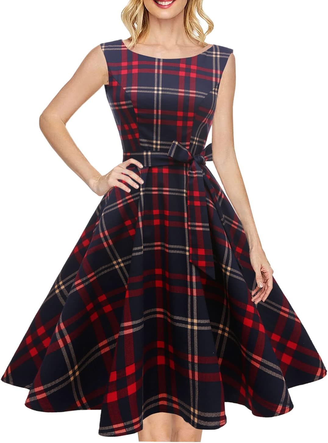 Hanpceirs Women's Boatneck Sleeveless Swing Vintage 1950s Cocktail Dress New