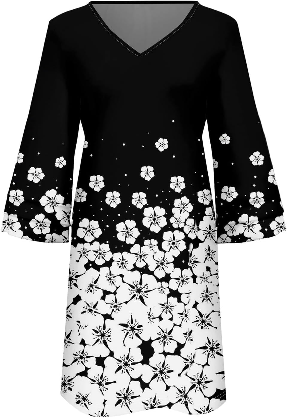 Beach Dresses for Women,2025 Summer Trendy Floral Print Boho Dress,Casual Loose V Neck Bell 3/4 Sleeve Mini Dress