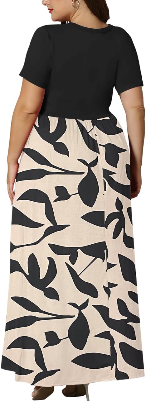 KARALIN Women’s Plus Size Maxi Dresses for Curvy Women Summer Casual Short Sleeve 2025 Long Dress 14W-26W