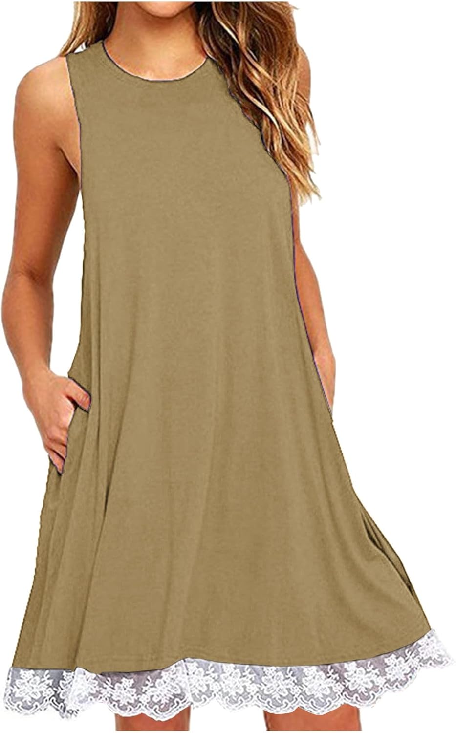 Womens 2025 Boho Beach Dresses Flowy Sleeveless Midi Wedding Dress Cute Crew Neck Summer Tank Sundress with Pockets