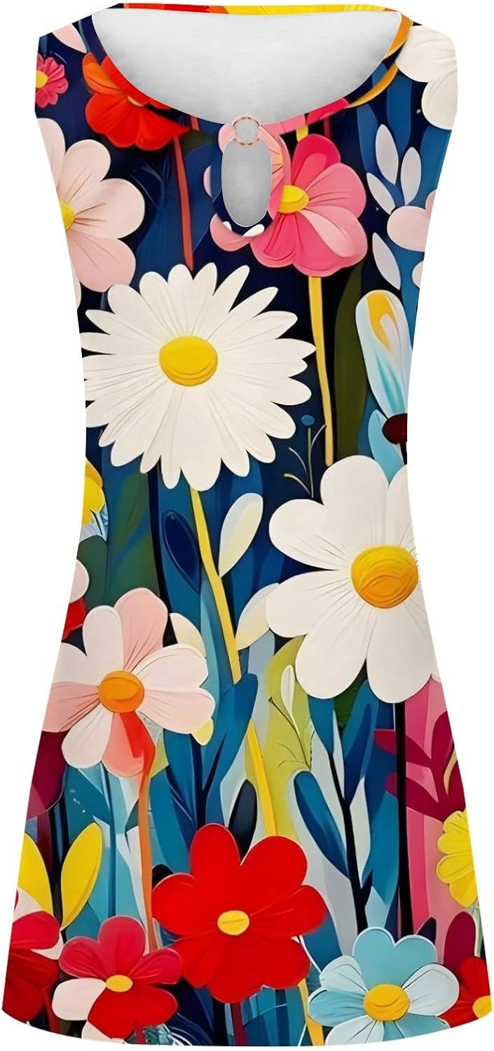Summer Dresses for Women 2025 Vacation Beach Casual Vintage Midi Sundresses Sexy Sleeveless V Neck Boho Tank Dress