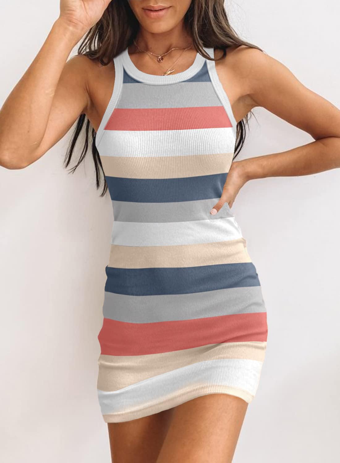 Samefar Womens Ribbed Scoop Neck Sleeveless Tank Dresses Basic Bodycon Mini Dress