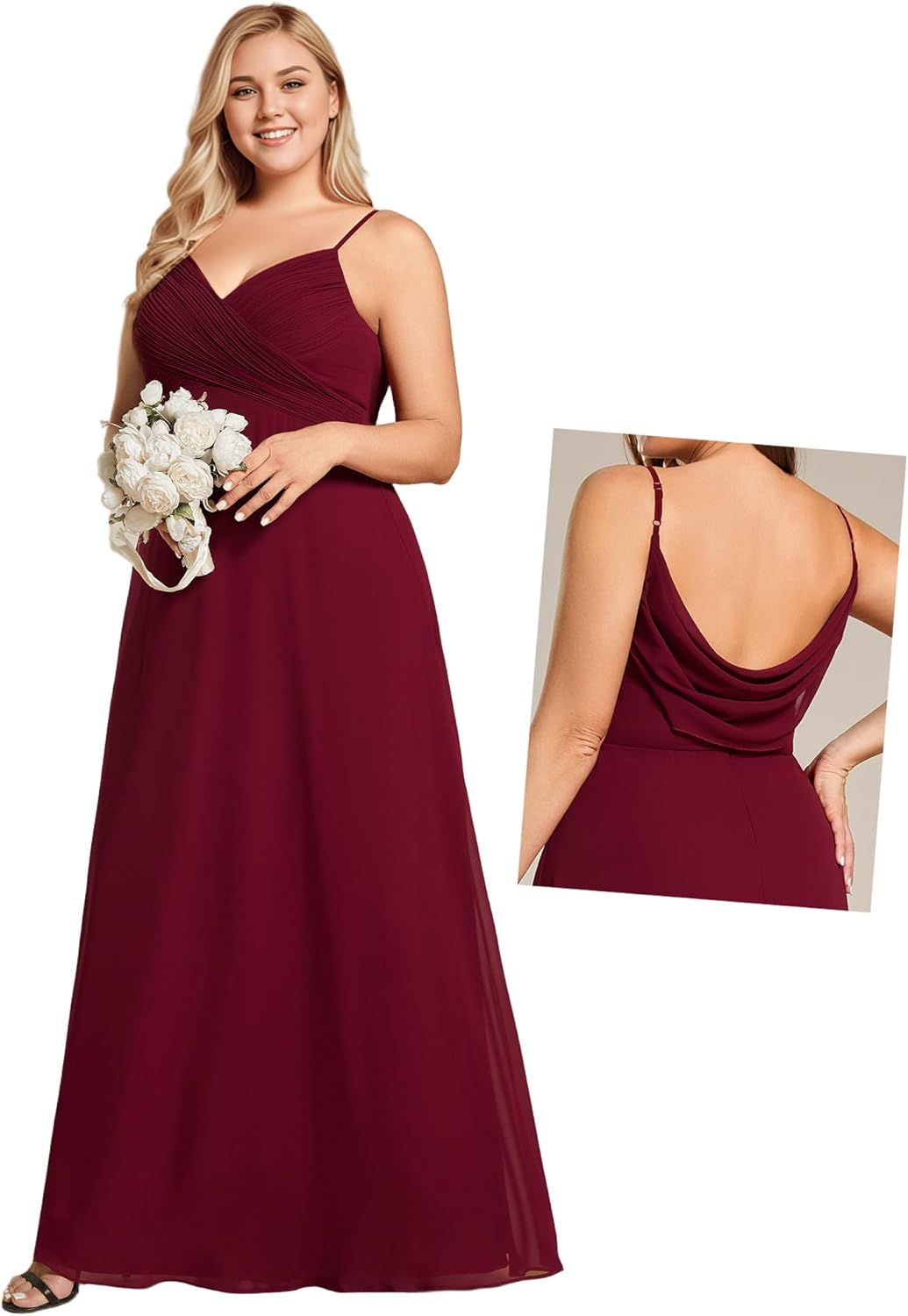 Ever-Pretty Women's Summer Chiffon Pleated Plus Size Bridesmaid Dresses Sleeveless Formal Gown with Spaghetti Straps