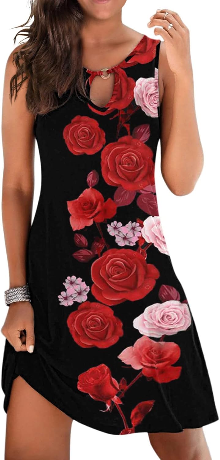 Summer Dresses for Women 2024 Casual Sleeveless Tank Dress Vintage Floral Print a-Line Beach Sundresses