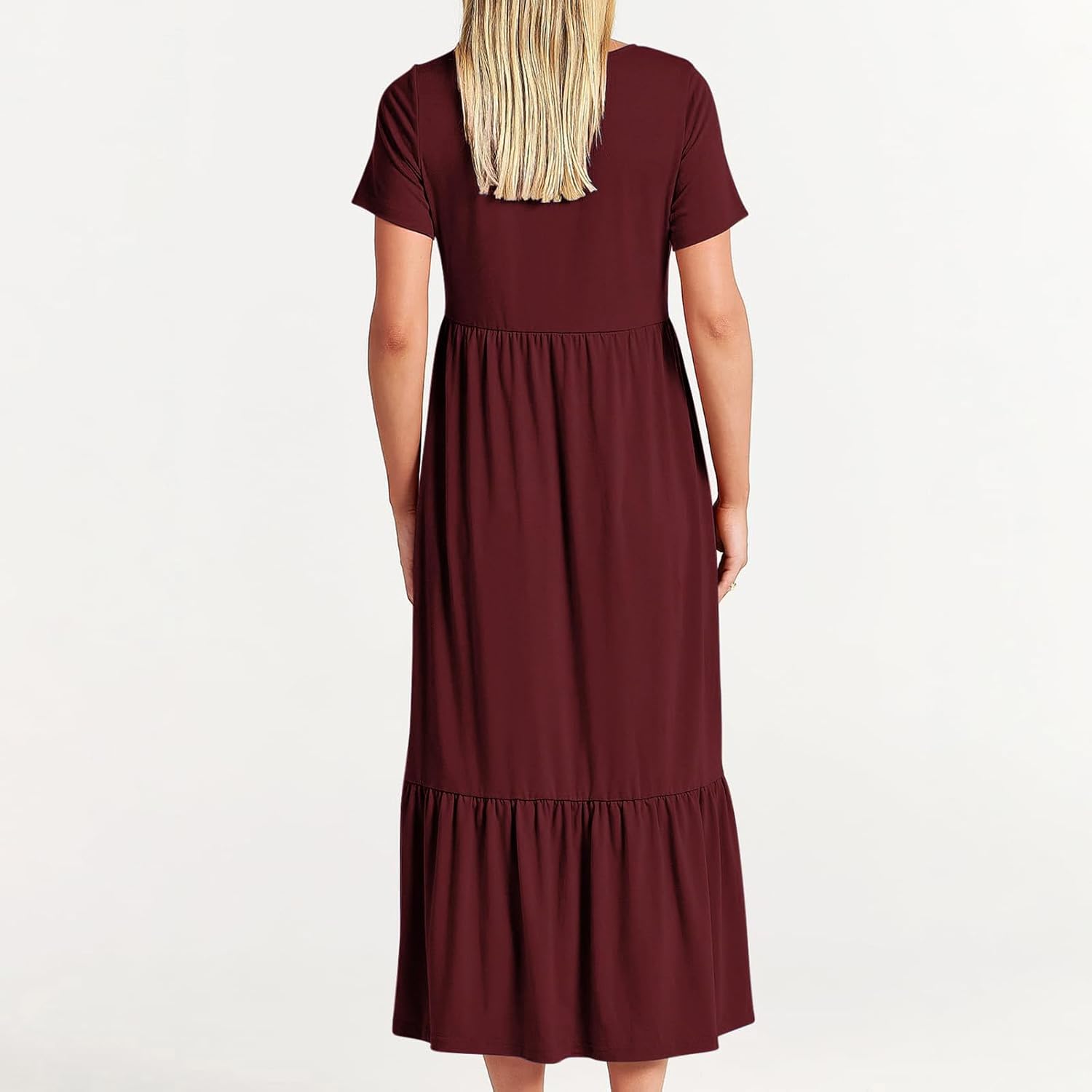 XUNRYAN Summer Dresses for Women 2024 Casual Calf Length Maxi Dress Pleated Flowy Tiered Swing Beach Sundress with Pockets