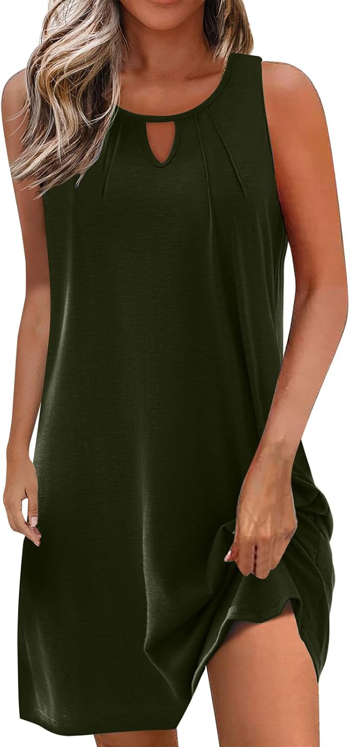 Summer Dresses for Women 2025 Beach Cover Ups Sleeveless Mini Dress Ruffle Tshirt Dress Vacation Casual Dresses