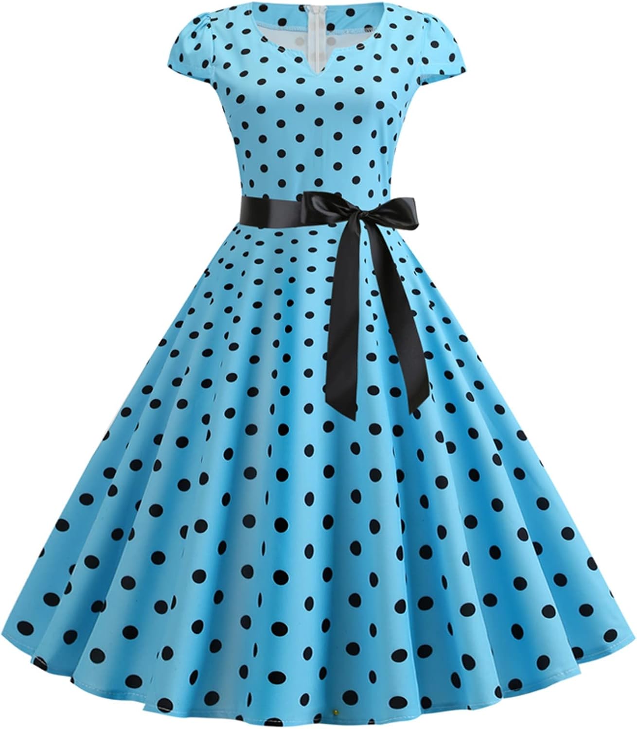 Women Double Breasted Notch Lapel 50s Vintage Short Sleeve Cocktail Swing Dress Polka Dot 1950s Rockabilly Prom Dress