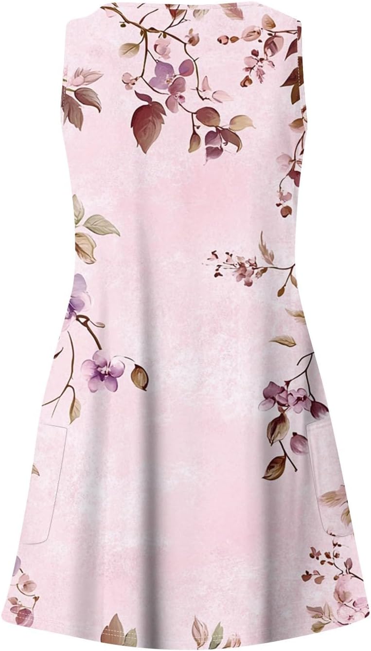 NBXNZWF Women Summer Casual Dress 2025 Casual Loose Sleeveless V-Neck Sundresses A Line Tshirt Beach Dresses with Pockets