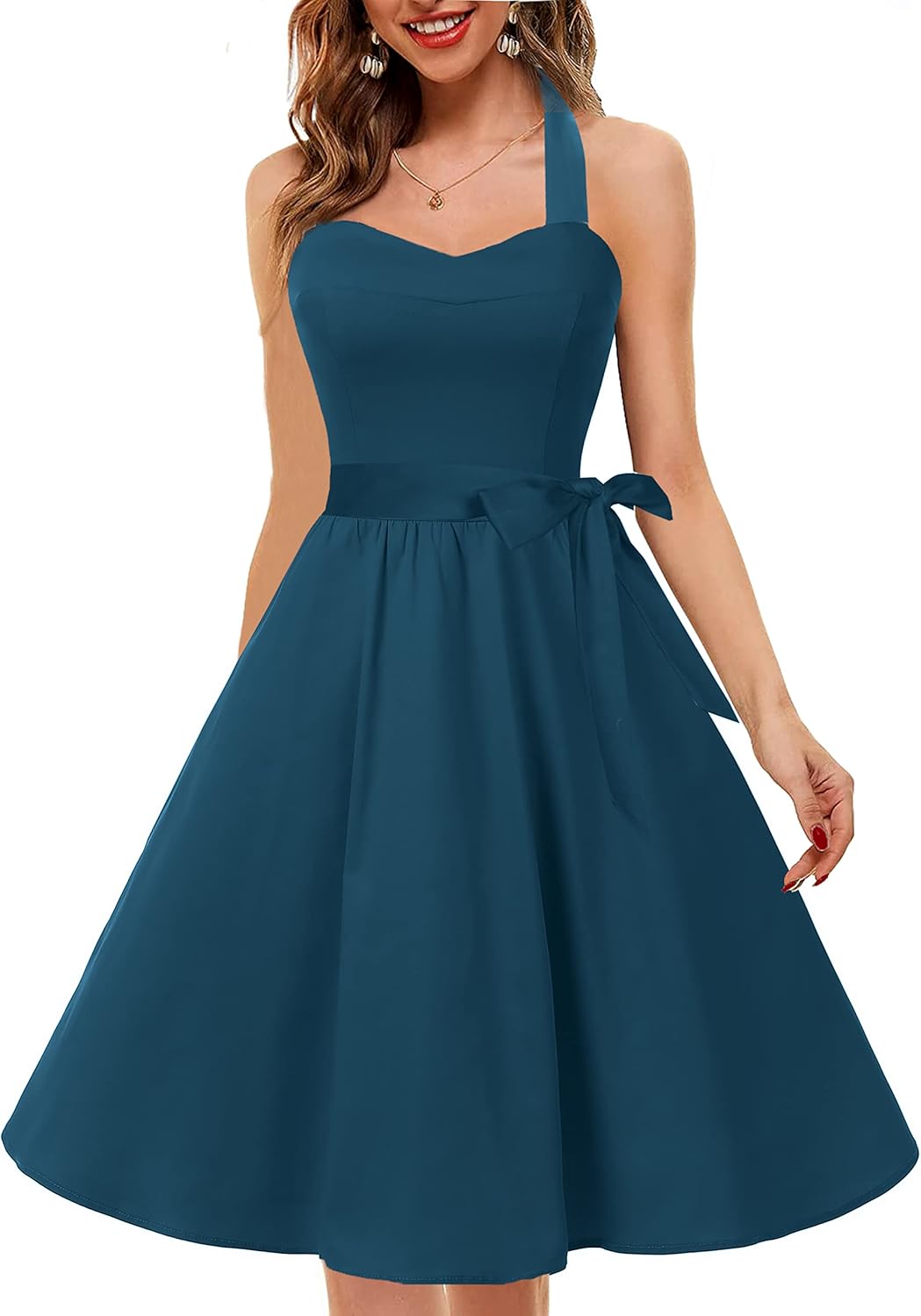 Topdress Women'sVintage Polka Audrey Dress 1950s Halter Retro Cocktail Dress