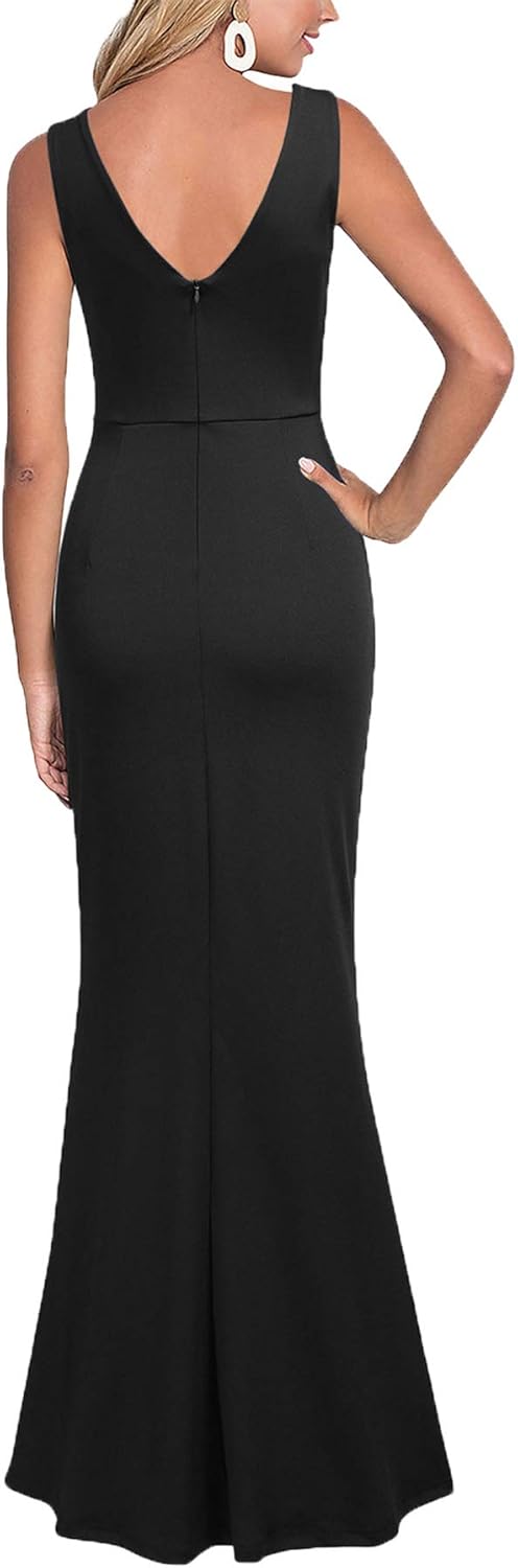 WOOSEA Women Sleeveless V Neck Split Evening Cocktail Long Dress