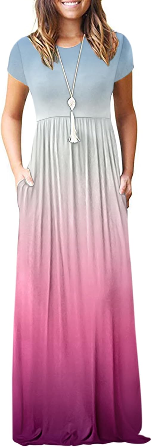 AUSELILY Women's Short Sleeve Loose Plain Casual Long Maxi Dresses for Women 2025