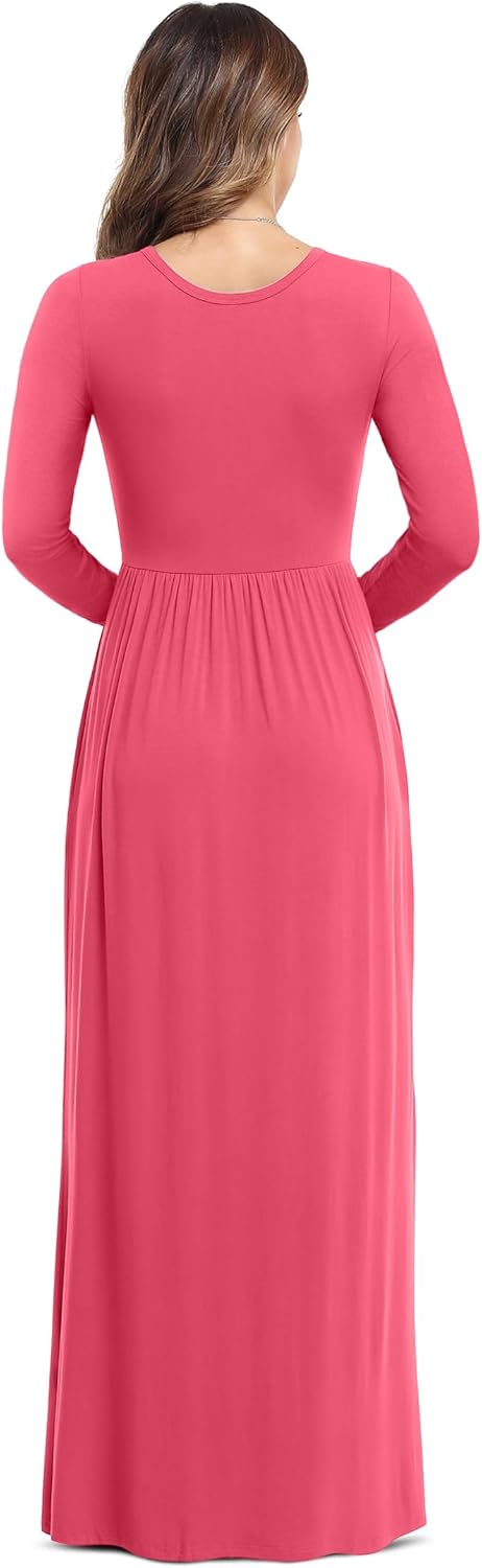 VIISHOW Women's Long Sleeve Loose Plain Maxi Dresses Casual Long Dresses with Pockets