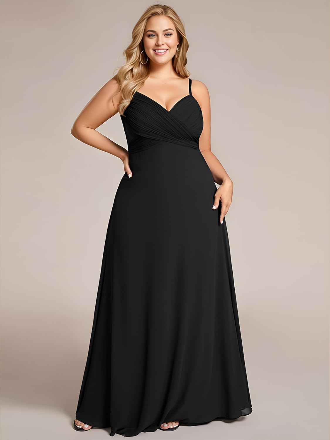Ever-Pretty Women's Summer Chiffon Pleated Plus Size Bridesmaid Dresses Sleeveless Formal Gown with Spaghetti Straps