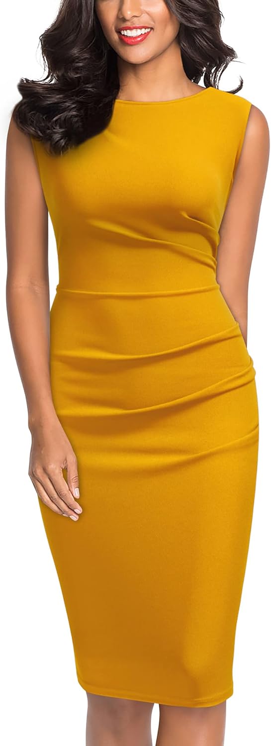 Miusol Women's Retro Ruffle Style Slim Work Pencil Dress