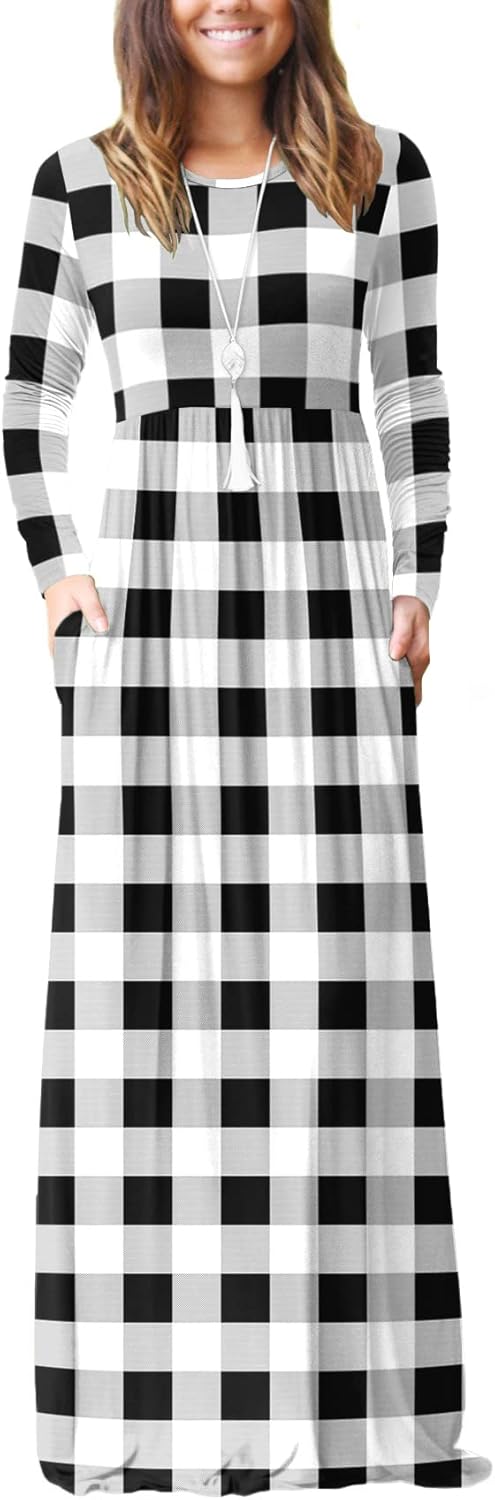 VIISHOW Women's Long Sleeve Loose Plain Maxi Dresses Casual Long Dresses with Pockets