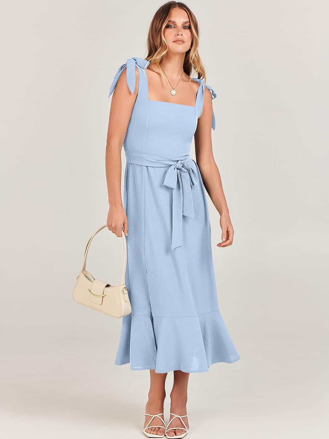 ANRABESS Women's Square Neck Ruffle Split Midi Elegant Formal Wedding Guest Cocktail Bridesmaid Graduation Party Dresses