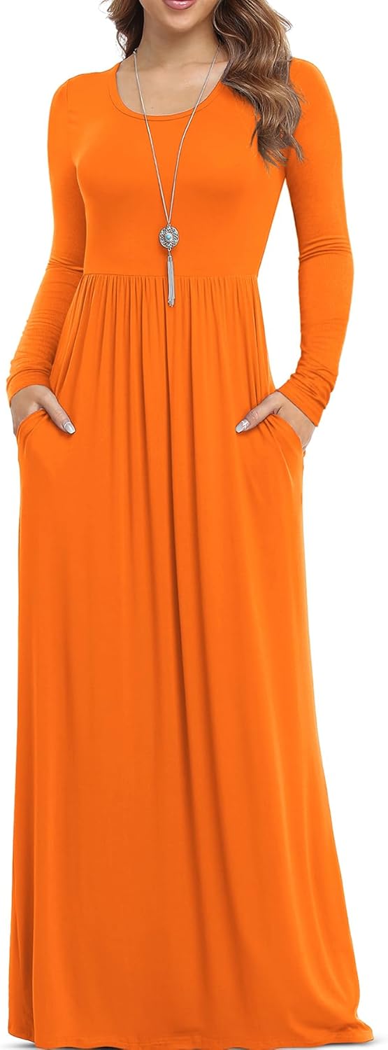 VIISHOW Women's Long Sleeve Loose Plain Maxi Dresses Casual Long Dresses with Pockets