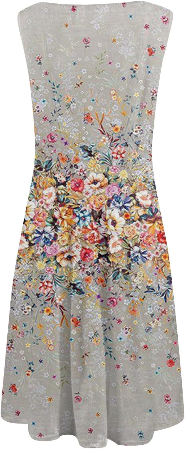 Womens Tank Sundress 2025 Casual Floral Print Tshirt Dress Swing Sleeveless Midi Dress Crewneck Pleated Summer Dresses