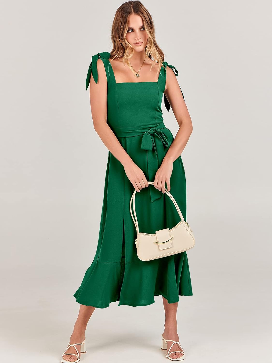 ANRABESS Women's Square Neck Ruffle Split Midi Elegant Formal Wedding Guest Cocktail Bridesmaid Graduation Party Dresses