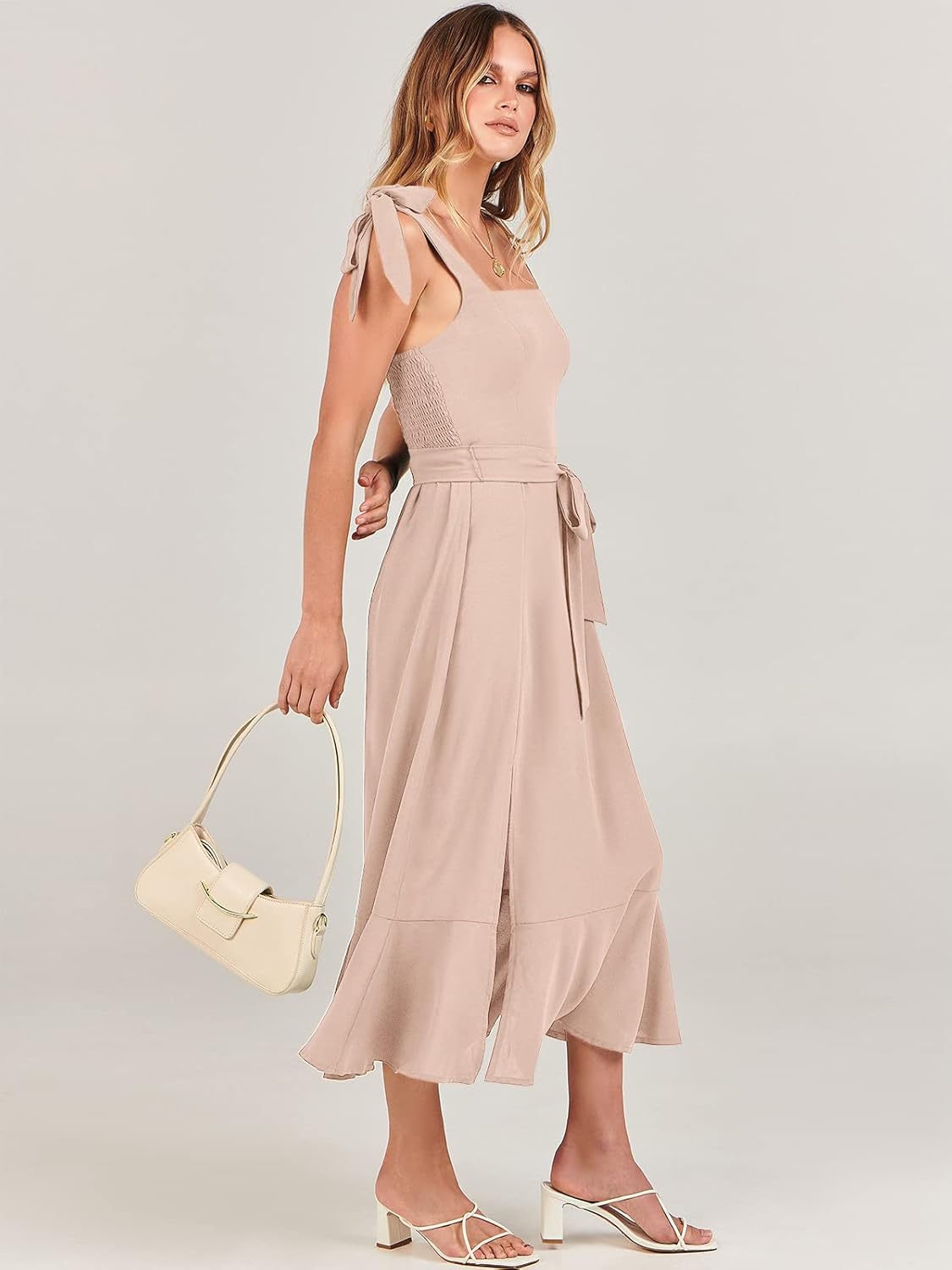 ANRABESS Women's Square Neck Ruffle Split Midi Elegant Formal Wedding Guest Cocktail Bridesmaid Graduation Party Dresses