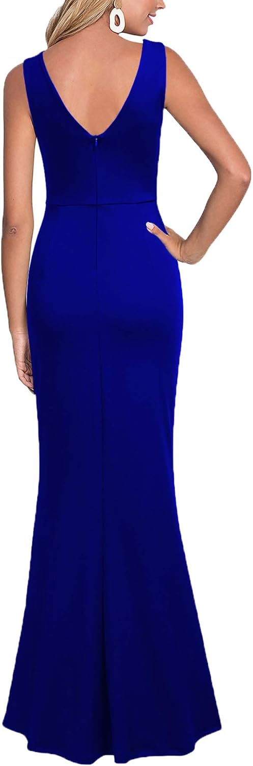 WOOSEA Women Sleeveless V Neck Split Evening Cocktail Long Dress