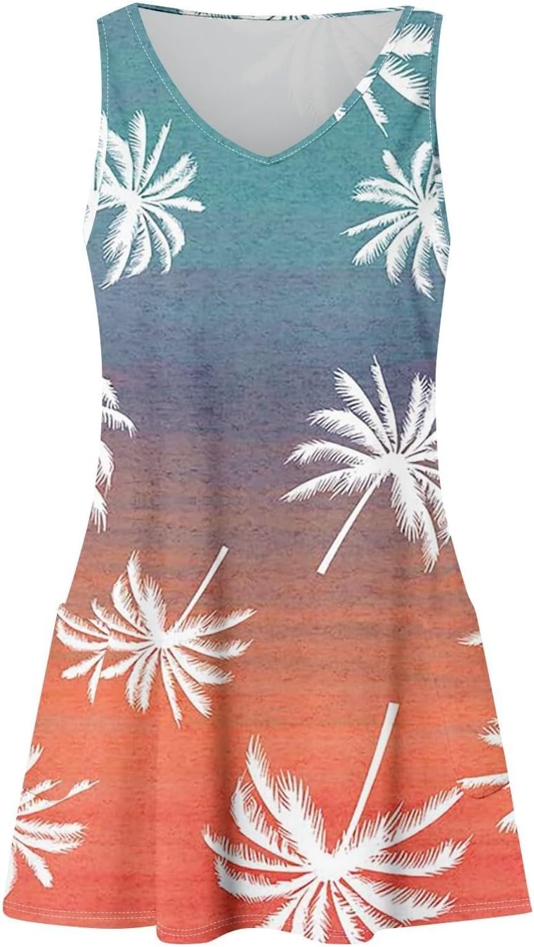 Women's Summer Dresses 2025 Beach Casual Sleeveless Floral Print Boho Tank Dress V Neck Ruffle Dresses