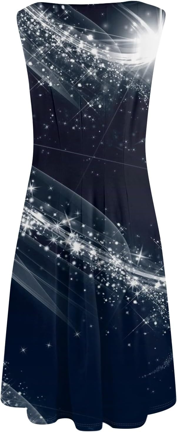 Womens Tank Sundress 2025 Casual Floral Print Tshirt Dress Swing Sleeveless Midi Dress Crewneck Pleated Summer Dresses