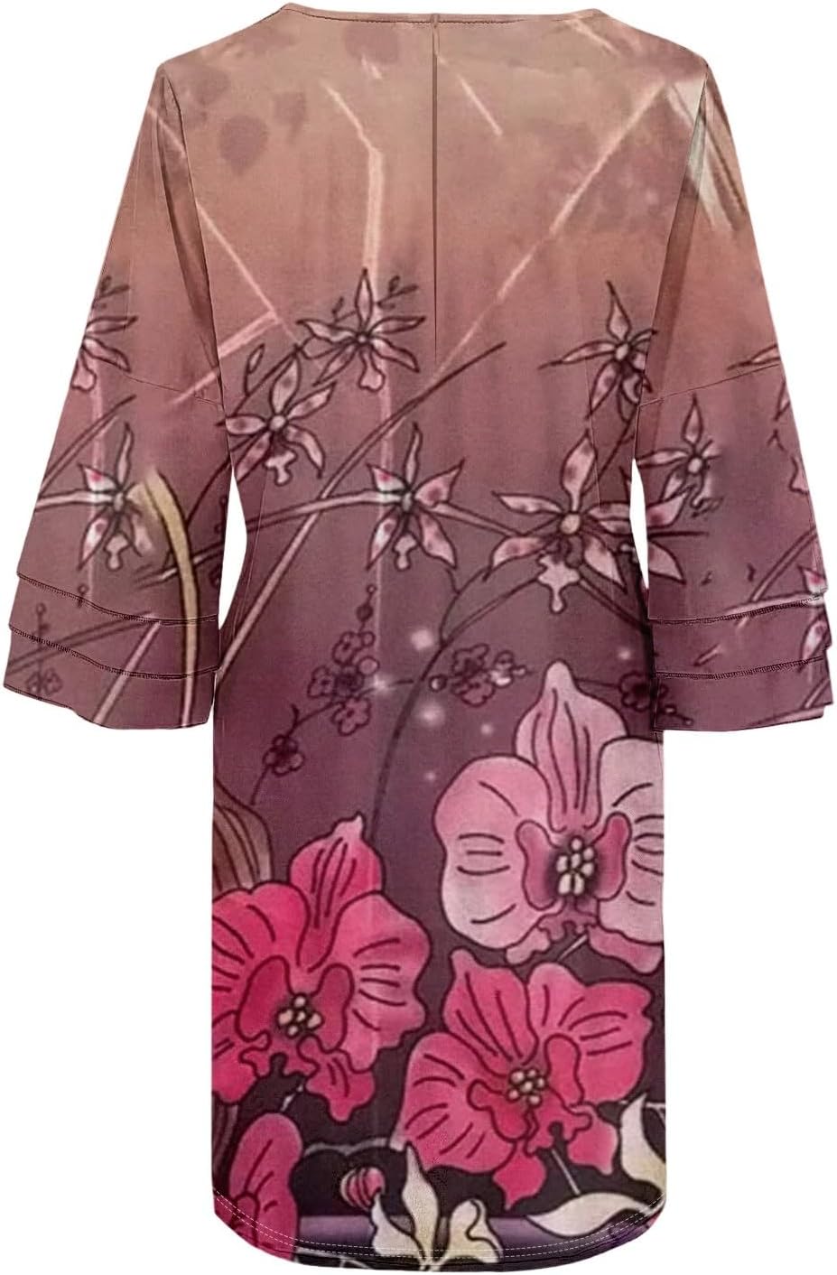 Beach Dresses for Women,2025 Summer Trendy Floral Print Boho Dress,Casual Loose V Neck Bell 3/4 Sleeve Mini Dress