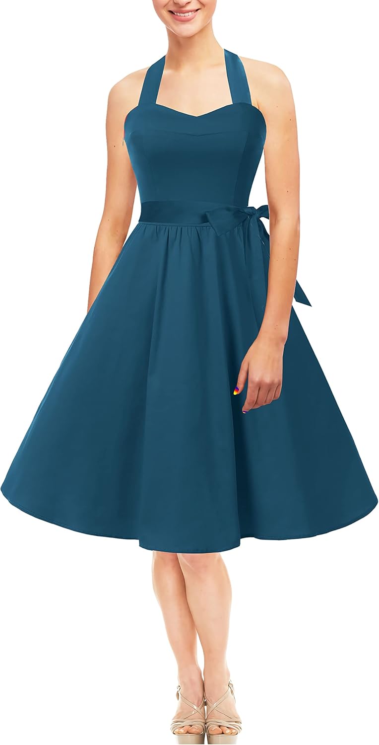 Topdress Women'sVintage Polka Audrey Dress 1950s Halter Retro Cocktail Dress
