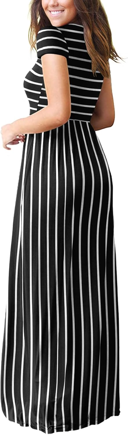 DEARCASE Maxi Dress for Women Short Sleeve Casual Summer Loose Plain Comfy Long Dresses with Pockets