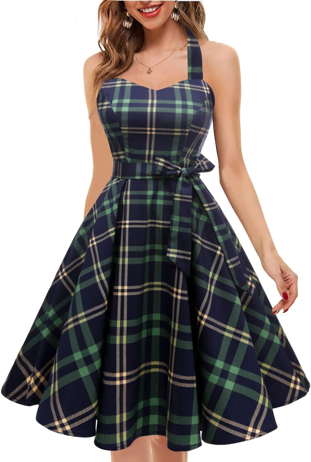 Topdress Women'sVintage Polka Audrey Dress 1950s Halter Retro Cocktail Dress