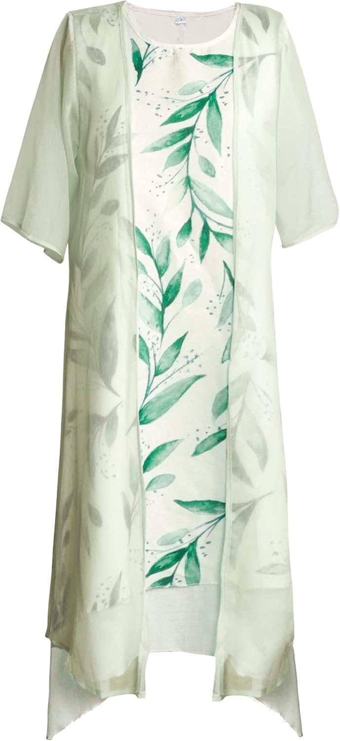 Honwenle Women's Linen Dress 2 Piece Outfit Floral Sleeveless Loose Maxi Summer Dresses with Jacket Formal Casual