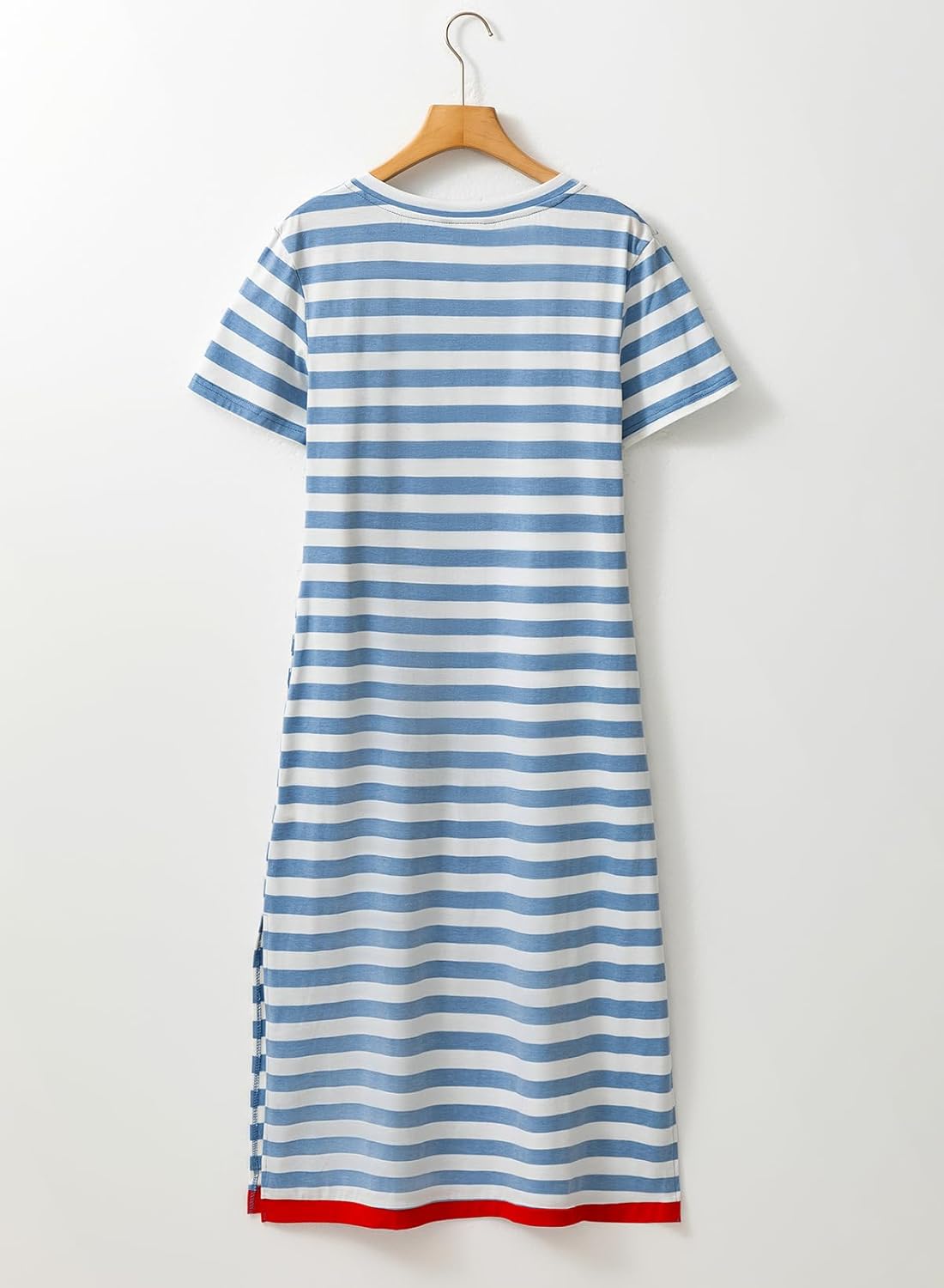 Dokotoo Summer Dress Casual Womens Fashion Short Sleeve Maxi Dress T Shirt Dress Striped Long Color Block Maxi Dress